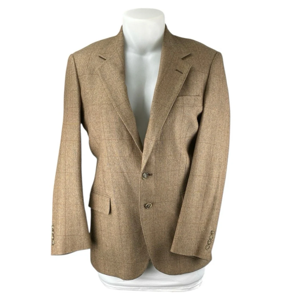 The Kensington Collection Brown Tan Plaid Long Sleeve Blazer Coat Jacket Size M