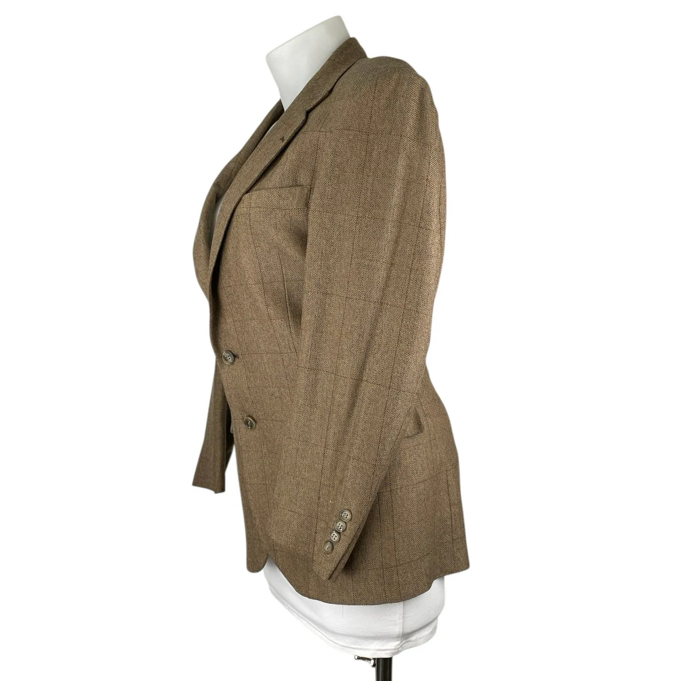 The Kensington Collection Brown Tan Plaid Long Sleeve Blazer Coat Jacket Size M - Image 2