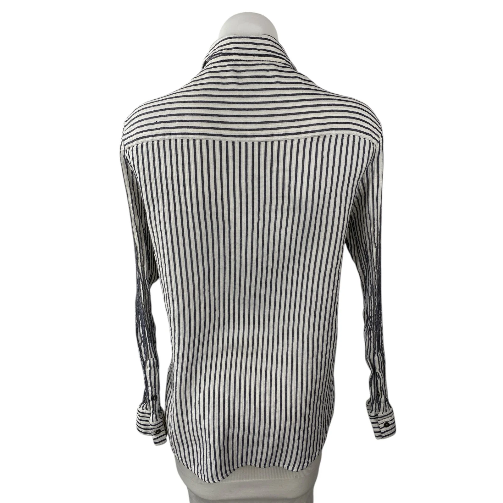 The Kooples Black White Striped Collared Tie Neck Long Sleeve Shirt Blouse Top 3 - Image 4