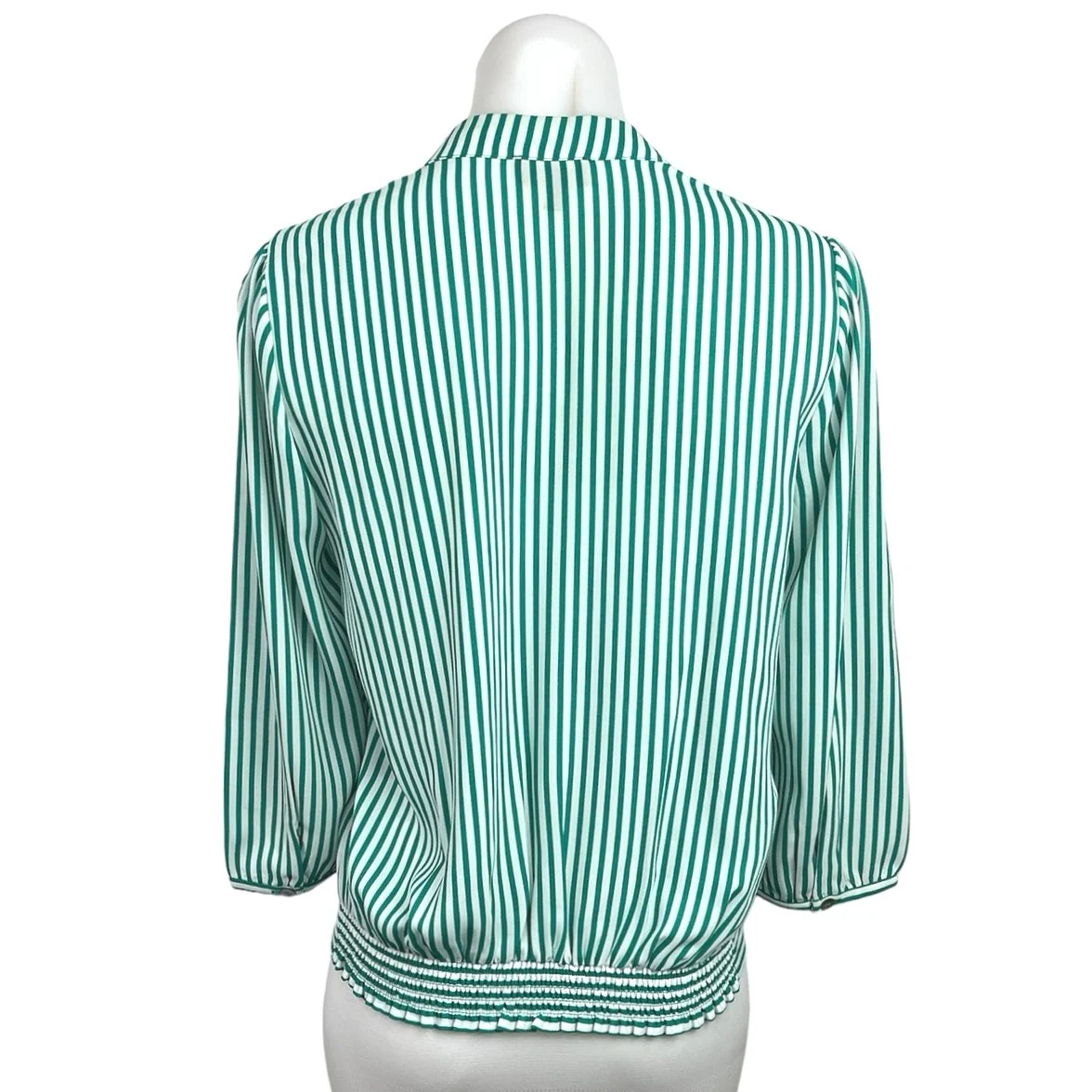 The Limited Green Striped Bow Tie Front 3/4 Sleeve Career Office Blouse Top Sz S - Image 2
