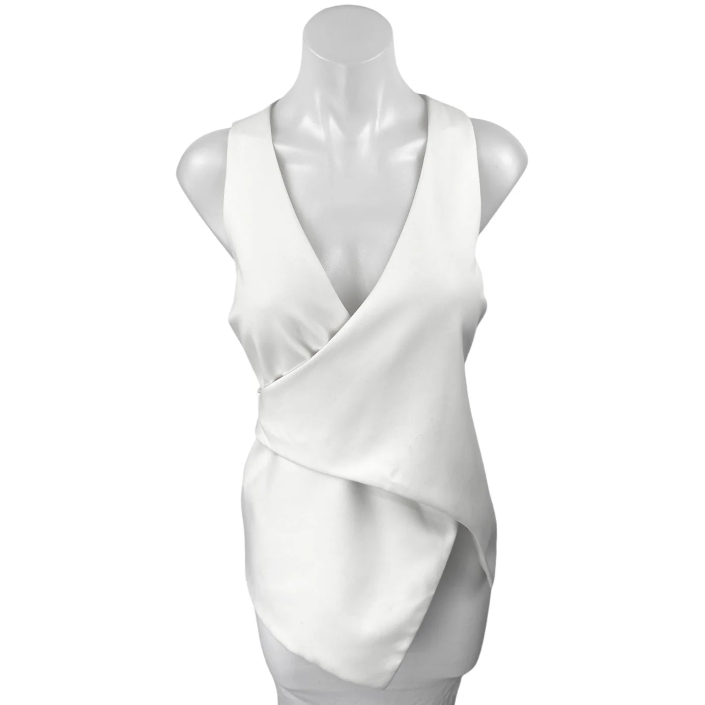 The Only Son White Sleeveless V-neck Asymmetric Belted Wrap Blouse Top Size 4