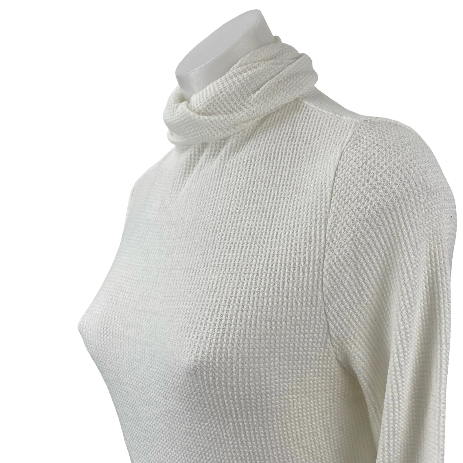 The Range Womens White Turtleneck Long Sleeve Waffle Knit Thermal Sweater Top XS - Image 3