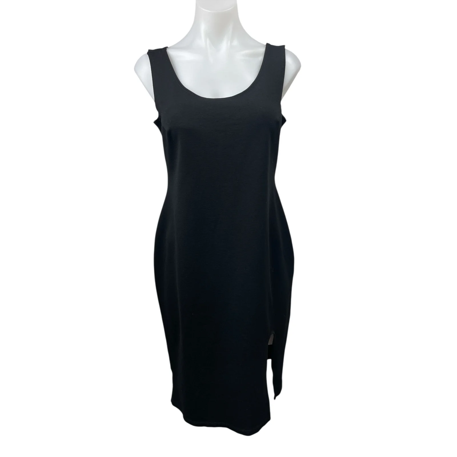 The Vanity Room Womens Black Scoop Neck Sleeveless Slit Midi Tank Sheath Dress L