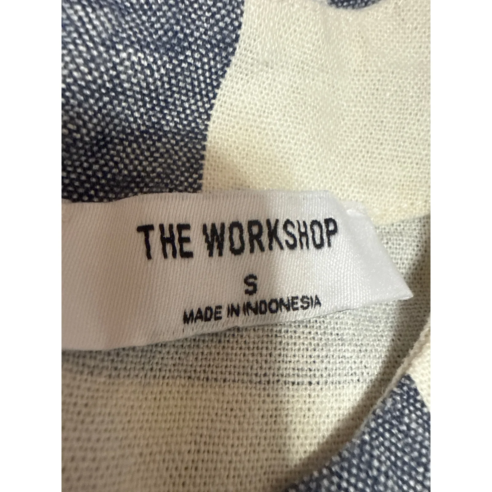 The Workshop Gray Cream Linen Checkered Sleeveless Henley Shirt Tank Top Size S - Image 4
