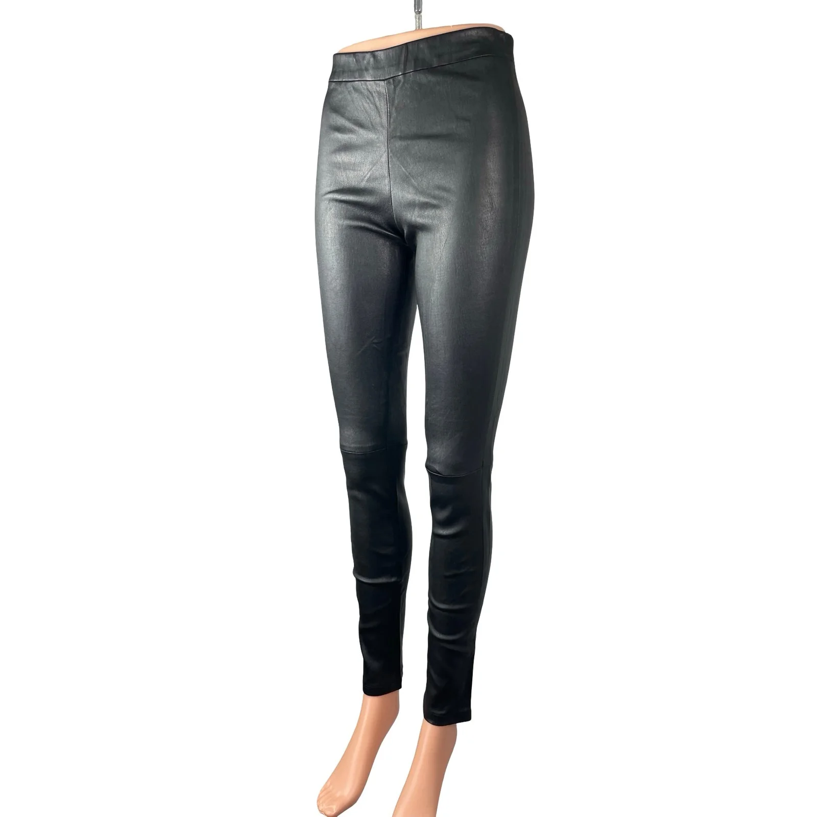 Theory 100% Lamb Leather Women's Black Mid Rise Leggings Skinny Trousers Pants 2 - Image 2