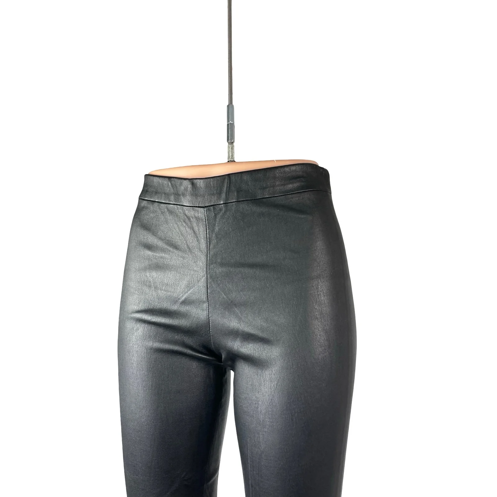 Theory 100% Lamb Leather Women's Black Mid Rise Leggings Skinny Trousers Pants 2 - Image 3