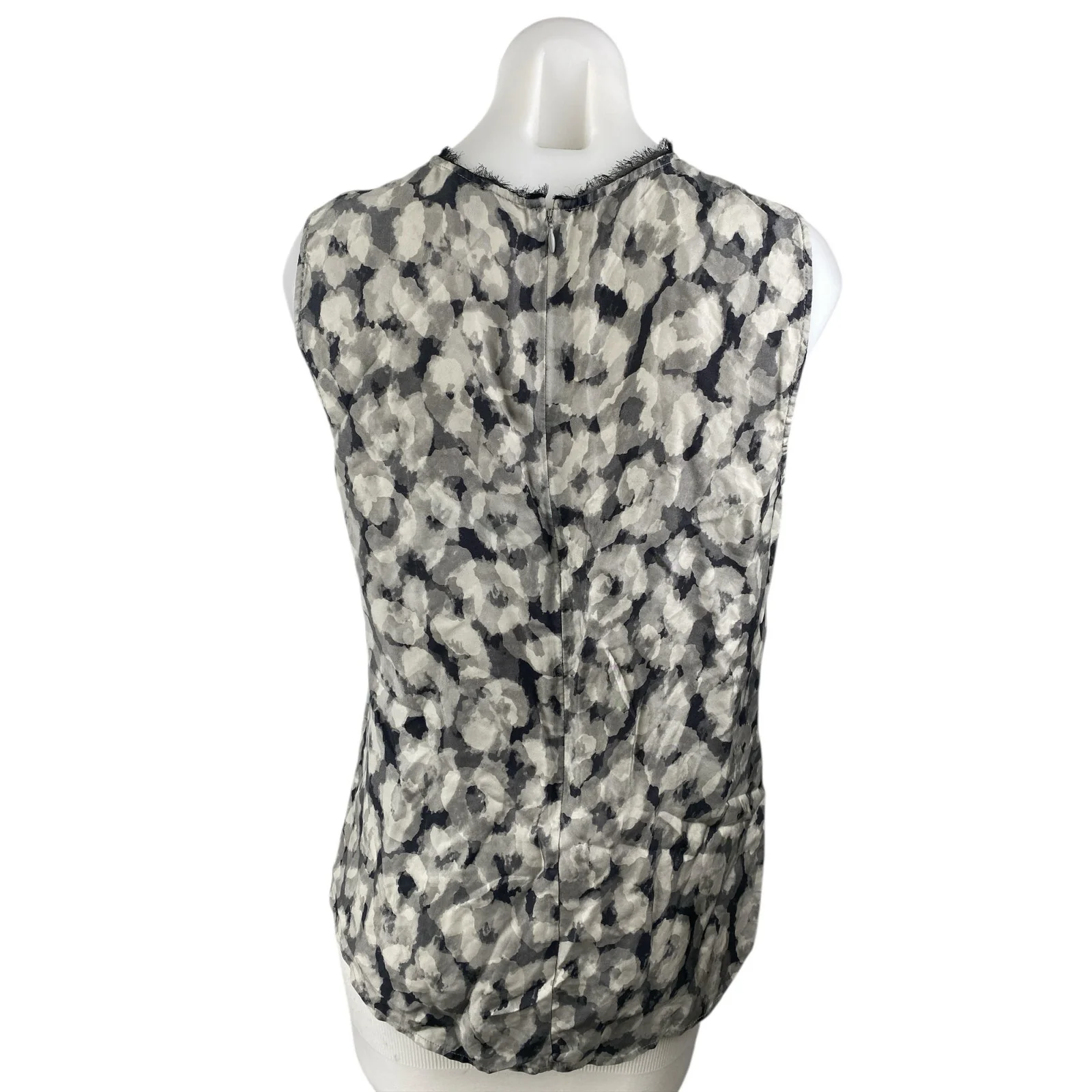 Theory Black 100% Silk Floral Sleeveless Mock Neck Fringe Tank Blouse Top Size M - Image 2