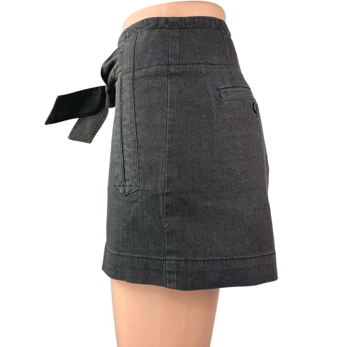 Theory Black Tie Belted Mid Rise Wide Leg Zipper Stretch Denim Jeans Shorts 4 - Image 2