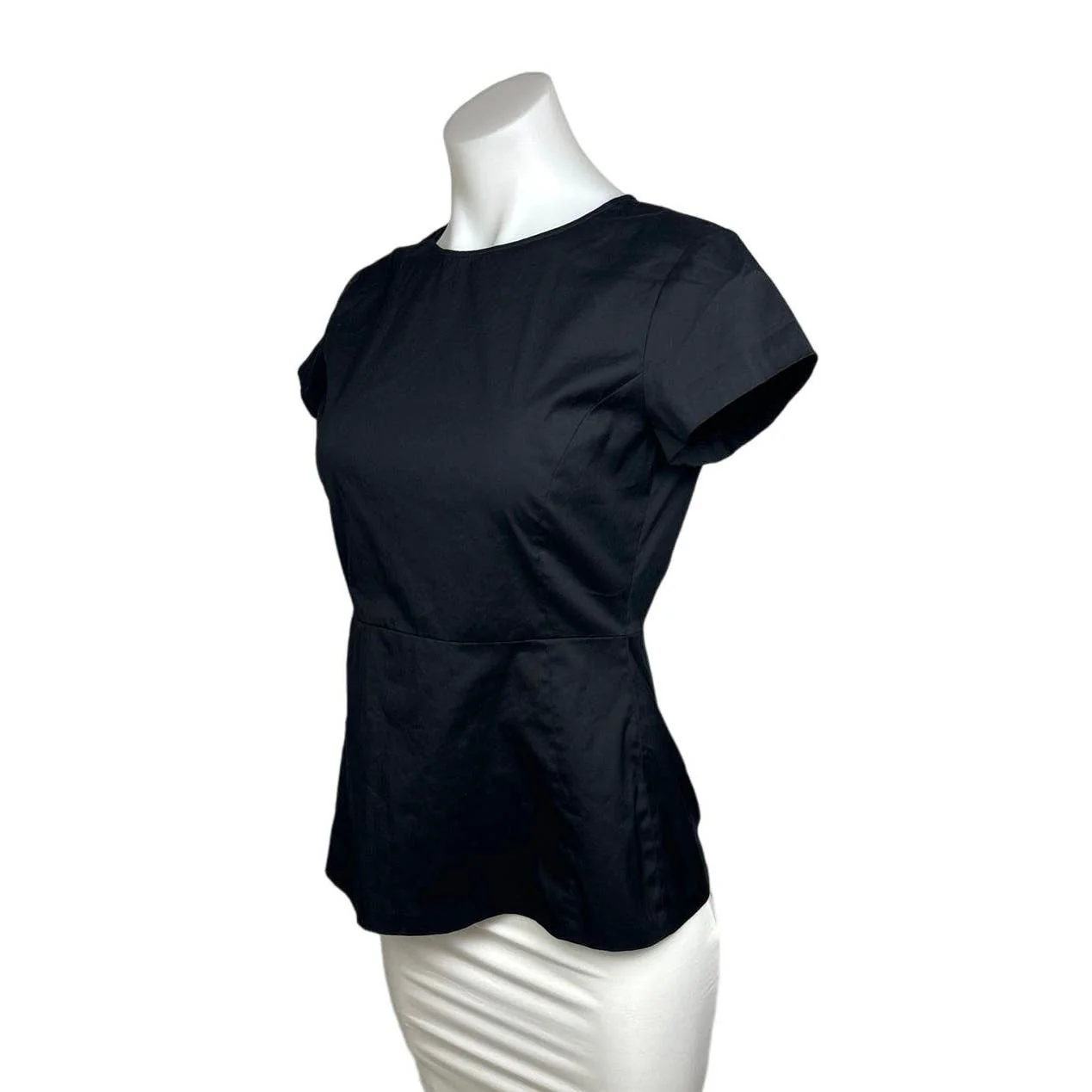 Theory Carrian H Women’s Black Short Sleeve Cotton Peplum Zip Blouse Top Sz XSP - Image 2