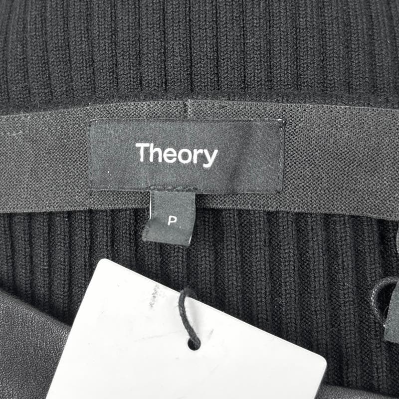 Theory NWT $495 Black Leather Ribbed Merino Wool Pencil Straight Midi Skirt XSP - Image 10