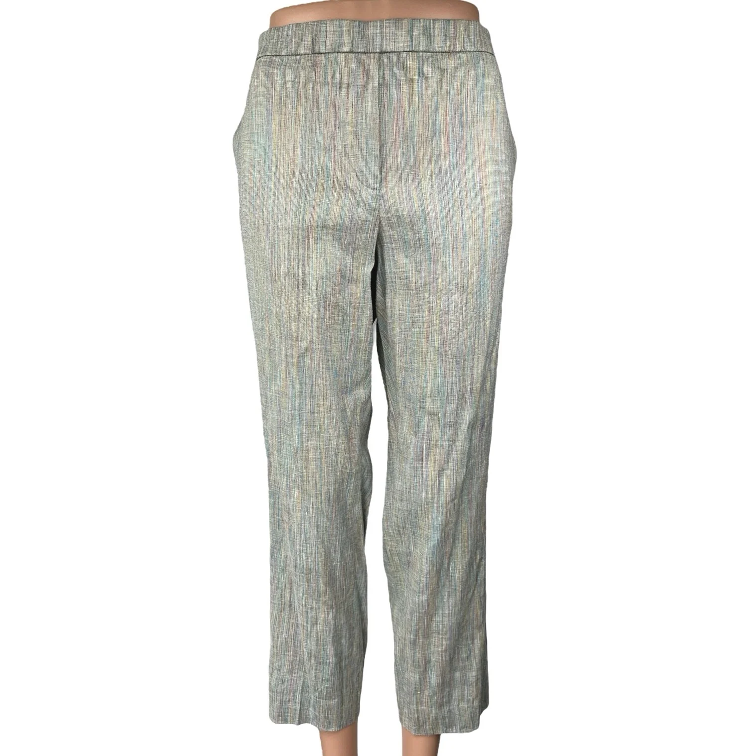 Theory Treeca Multicolor Linen Striped Mid Rise Straight Leg Trousers Pants 10