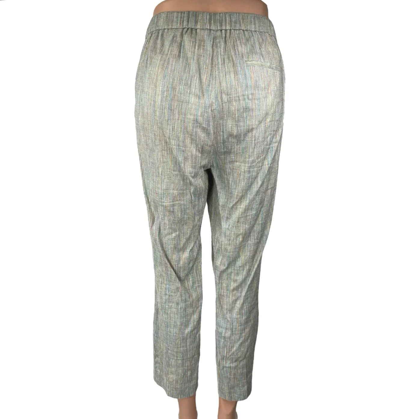 Theory Treeca Multicolor Linen Striped Mid Rise Straight Leg Trousers Pants 10 - Image 3