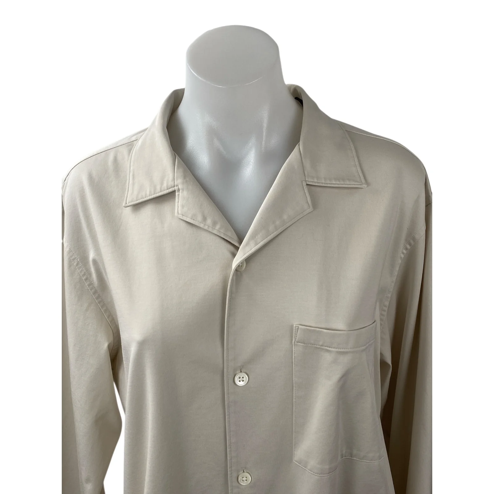Theory Women's Beige Long Sleeve Chest Pocket Button Down Blouse Shirt Top Sz M - Image 2