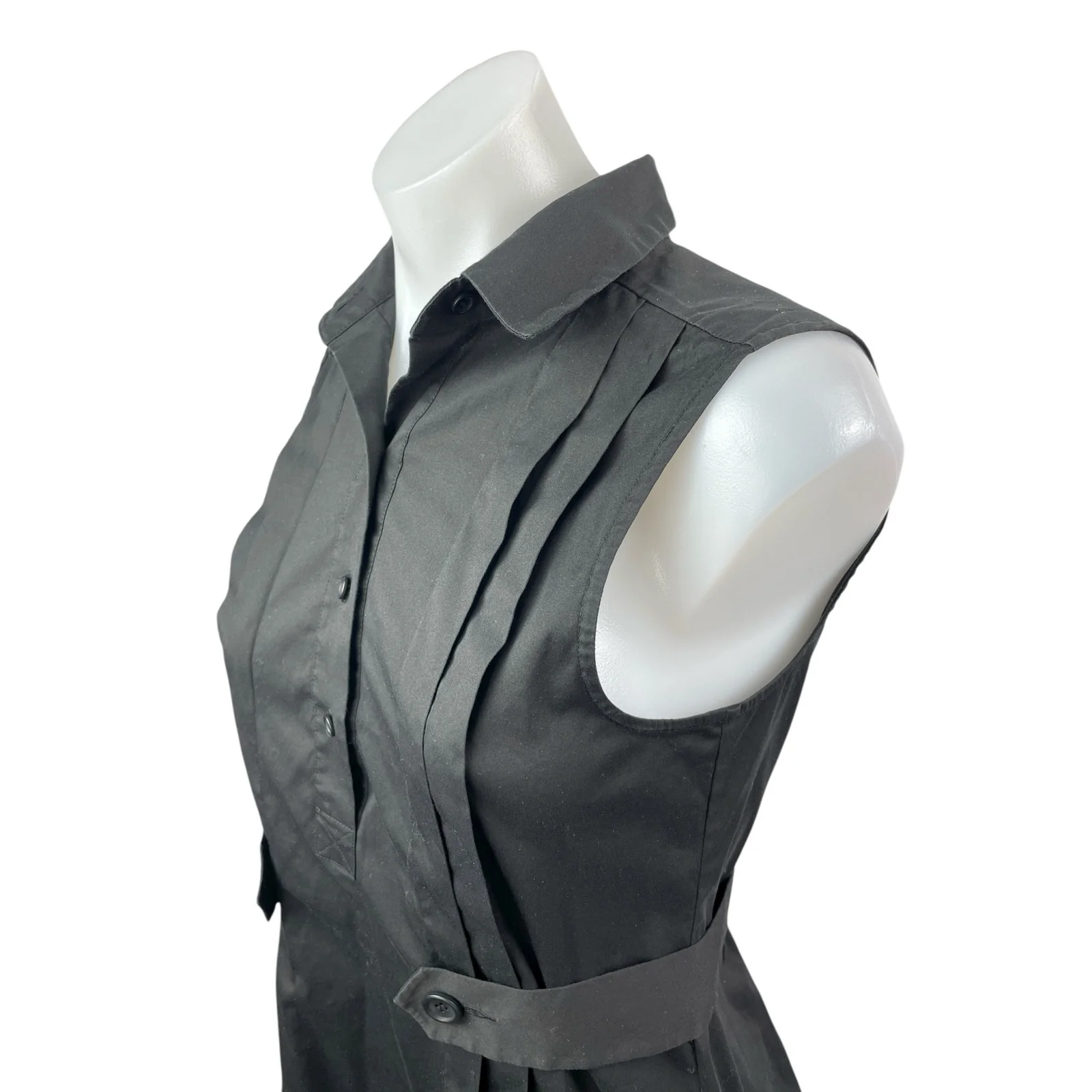 Theory Women's Black Sleeveless Pintucked Button Front Fit & Flare Mini Dress 4 - Image 2