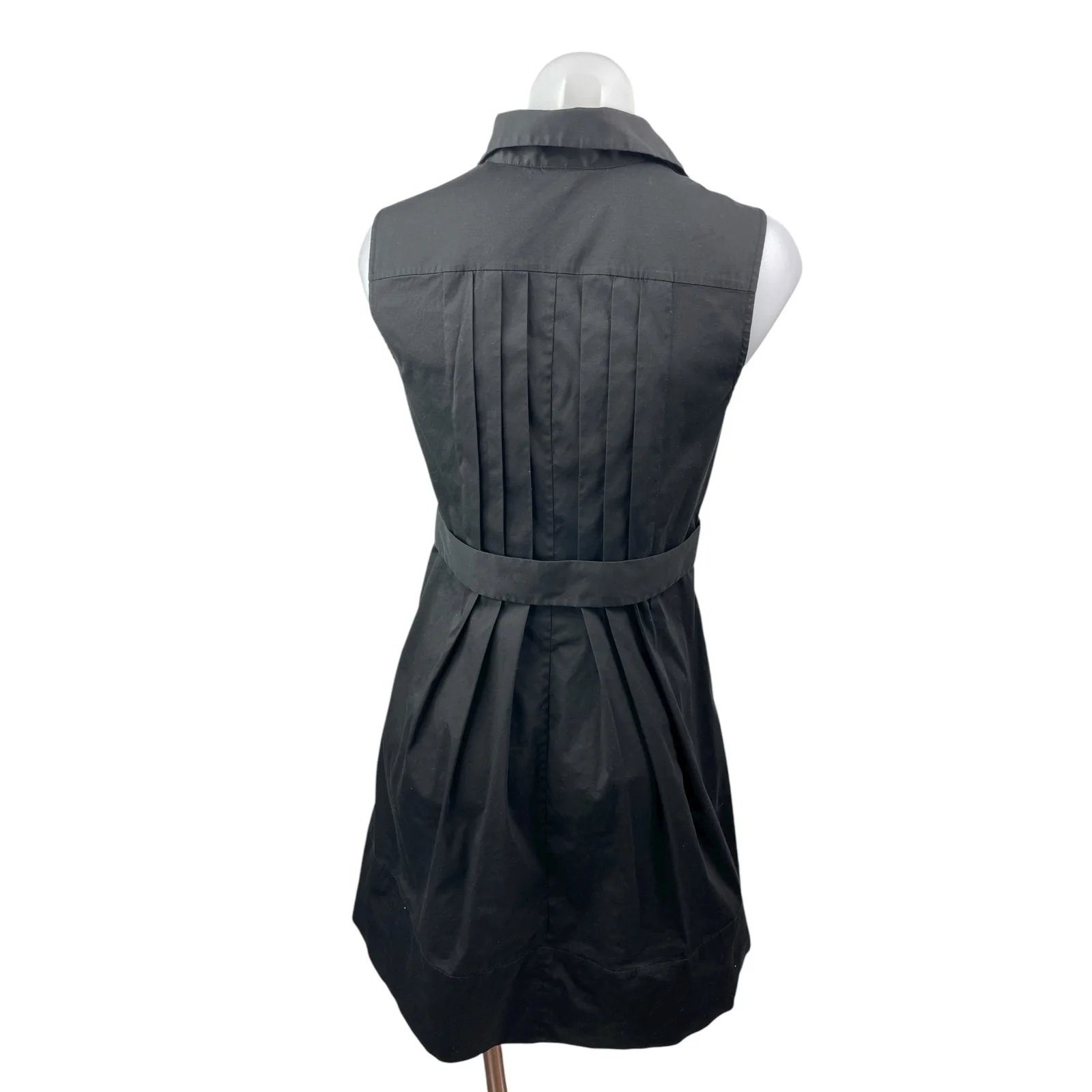 Theory Women's Black Sleeveless Pintucked Button Front Fit & Flare Mini Dress 4 - Image 4