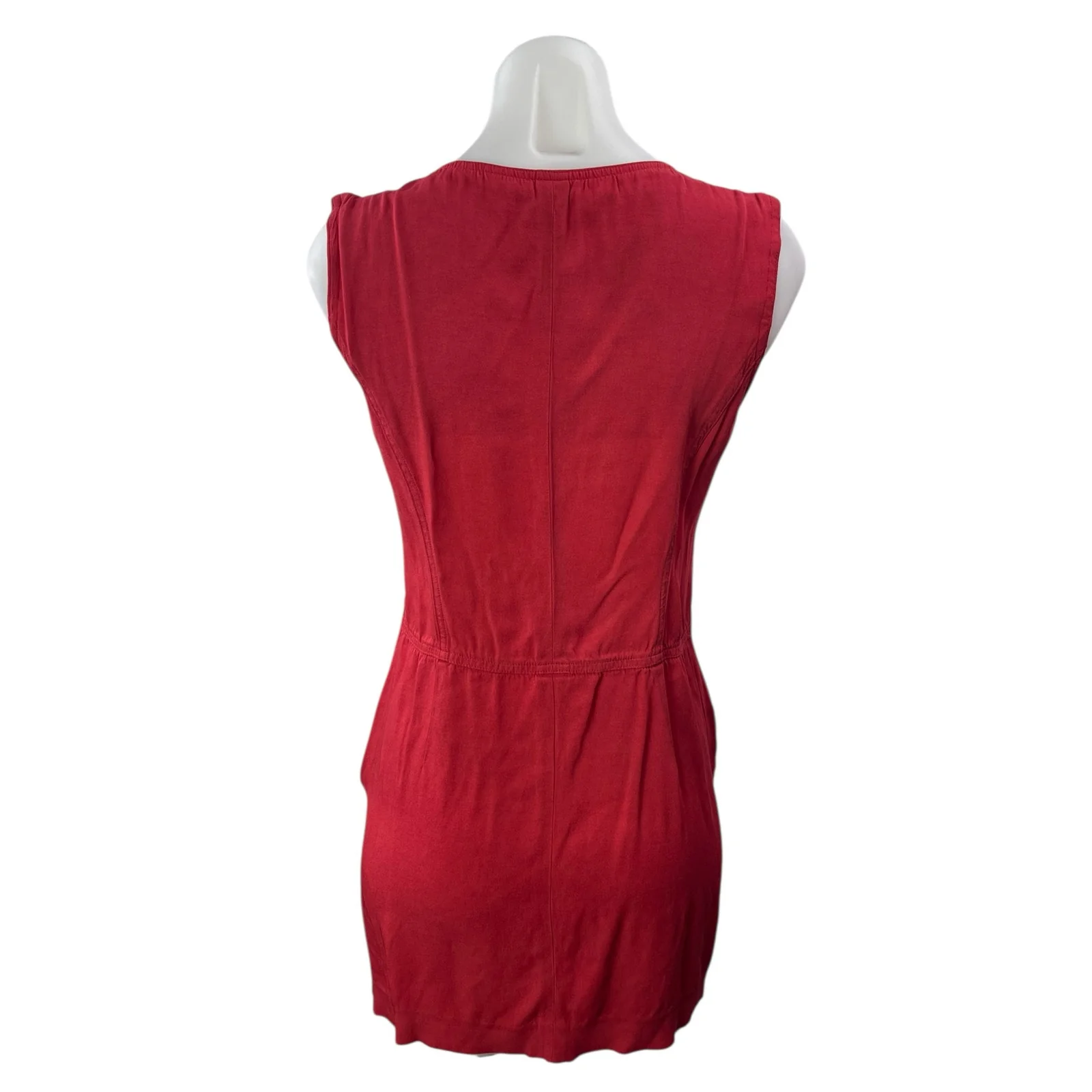 Theory Women's Red Sleeveless Notch V Neck Pocket Tank Sheath Mini Dress Size 0 - Image 2