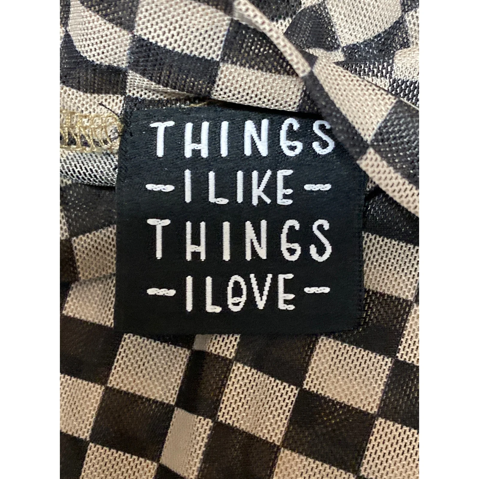 Things I Like Things I Love Beige Checkered Long Sleeve Mock Neck Blouse Top S - Image 5