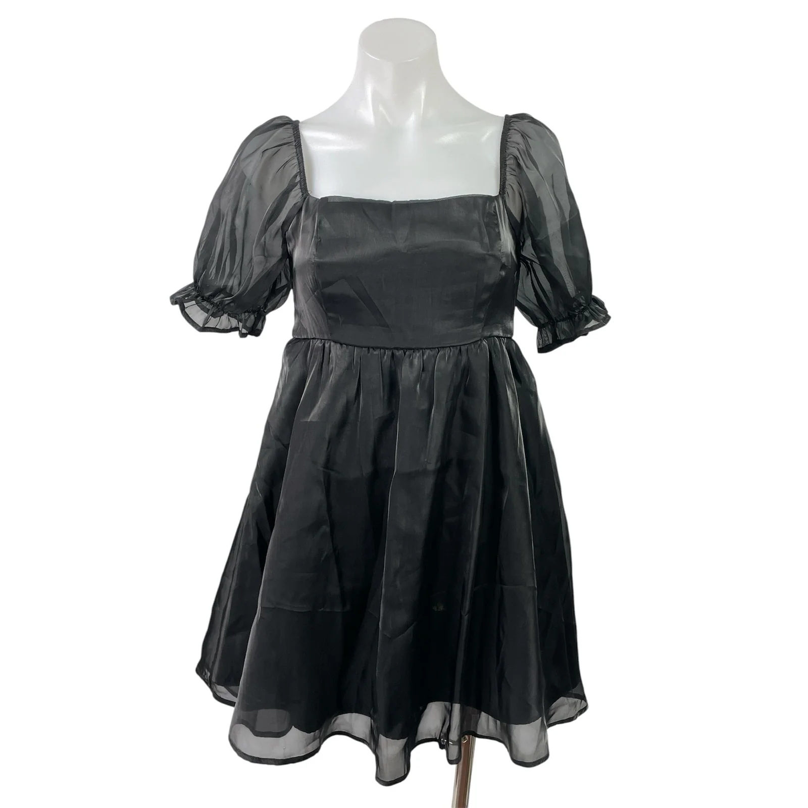 Thirty Thirty Black Short Puff Sleeve Babydoll Fit & Flare Mini Dress Size M