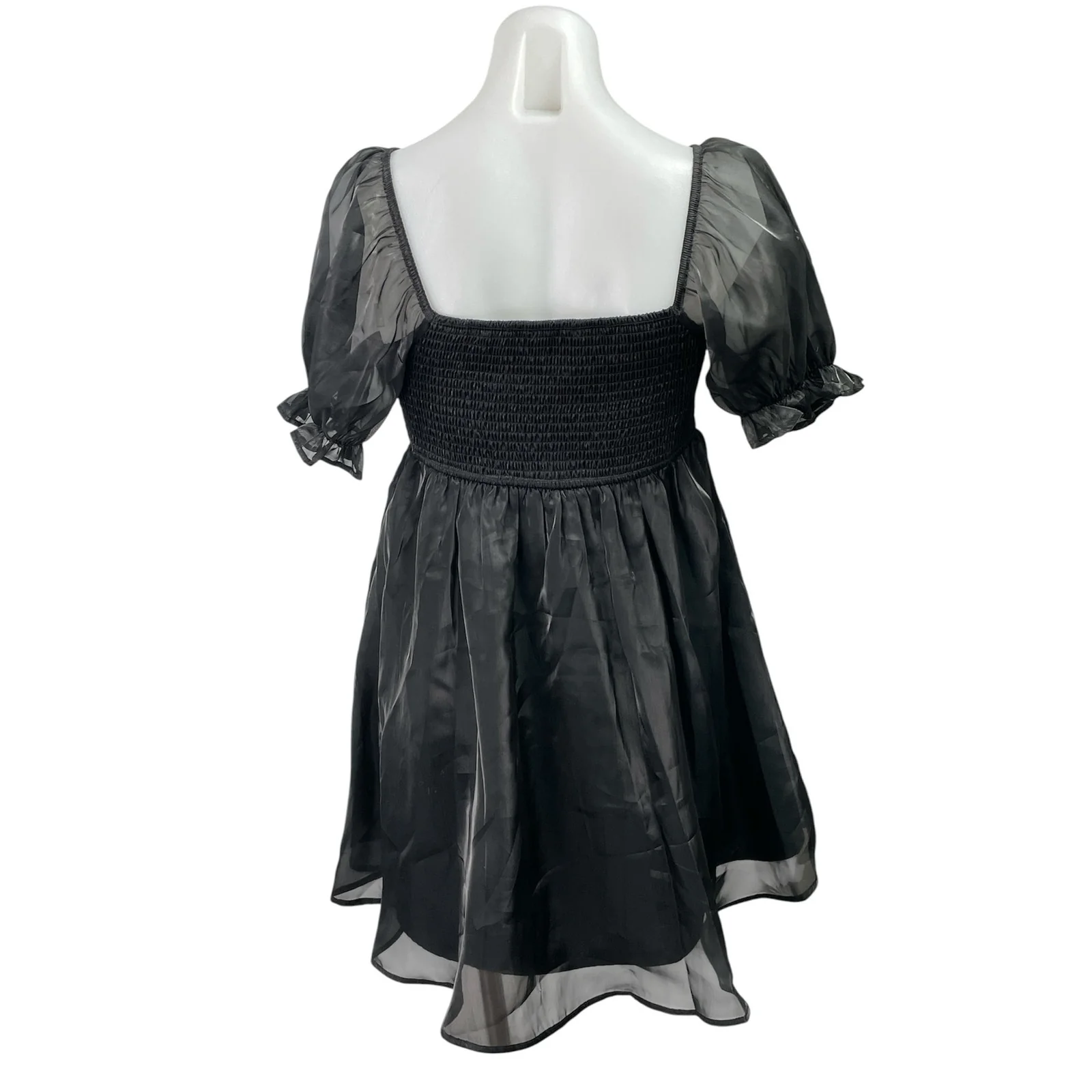 Thirty Thirty Black Short Puff Sleeve Babydoll Fit & Flare Mini Dress Size M - Image 3