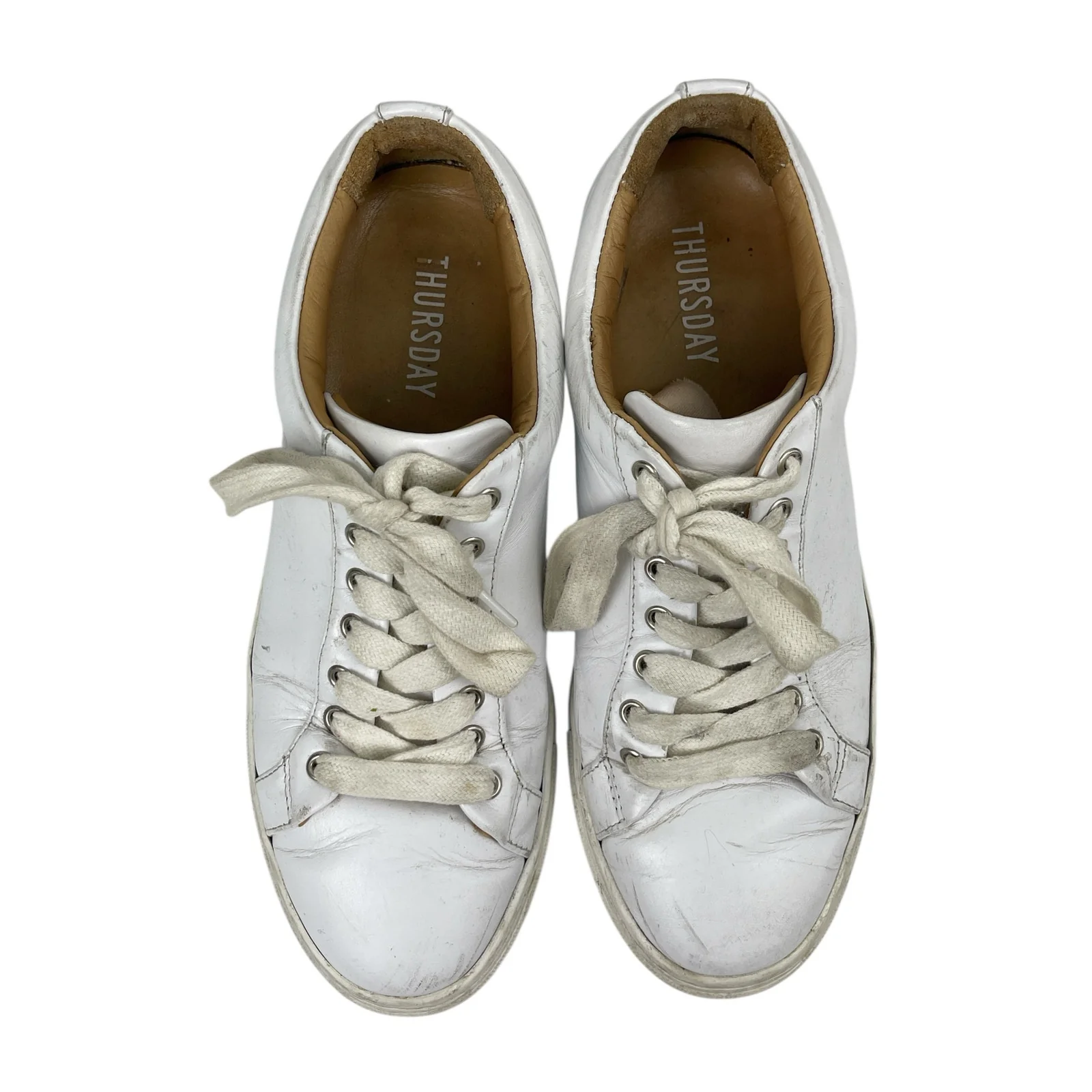 Thursday Everyday Men's White Leather Lace Up Low Top Casual Sneakers Shoes 7.5 - Image 2