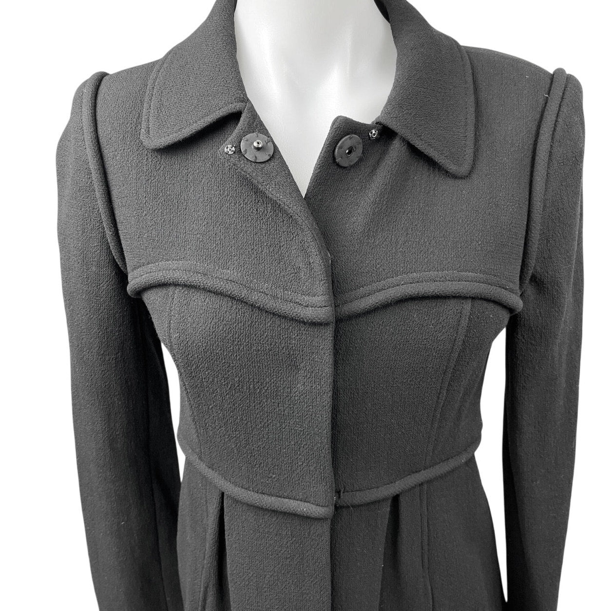 Tibi Black 100% Wool Button Collar Long Sleeve Pleated A-Line Shirt Dress Size 2 - Image 3