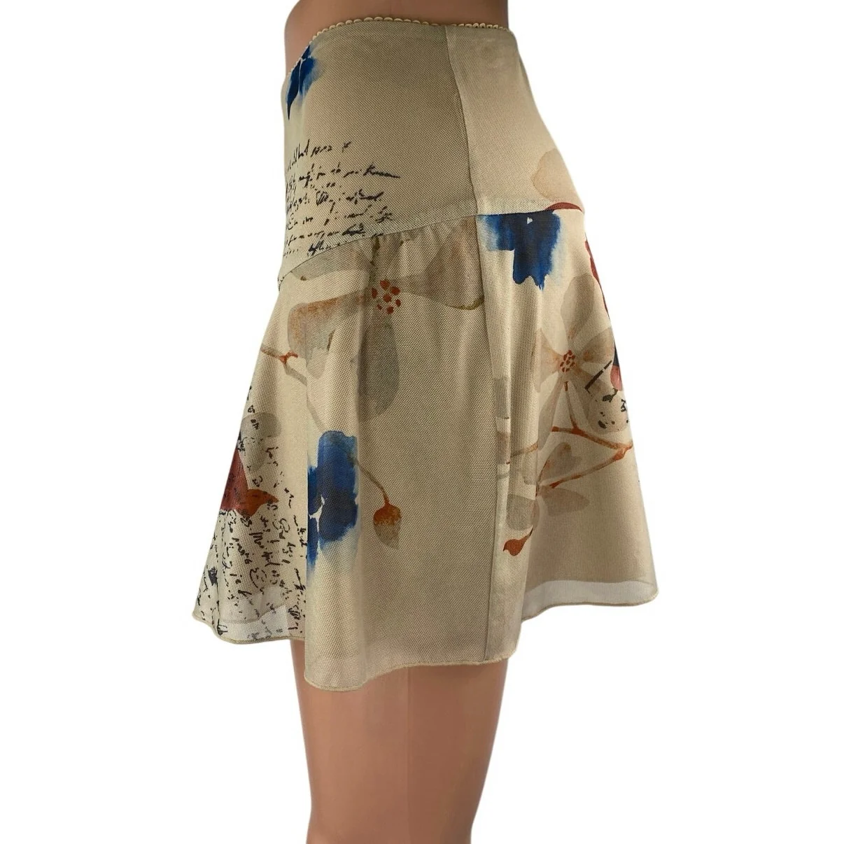 Tiger Mist Feyra Beige Low Waist Graphic Print Butterfly A Line Mini Skirt Sz L - Image 2