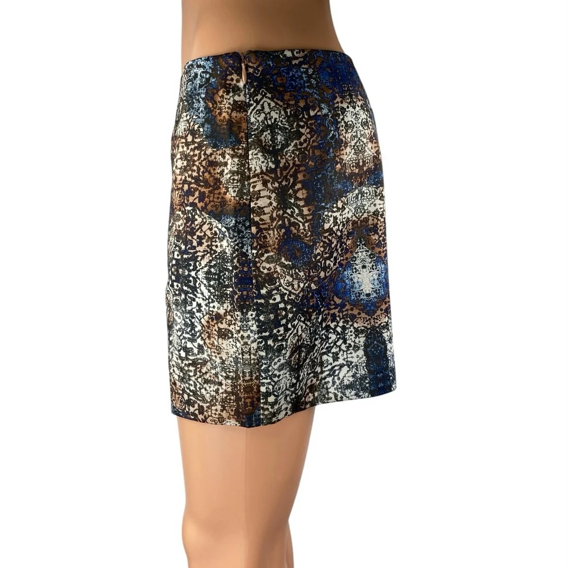 Tiger Mist Multicolor Damask Print Side Zip Slit Straight Mini Skirt Size S - Image 2
