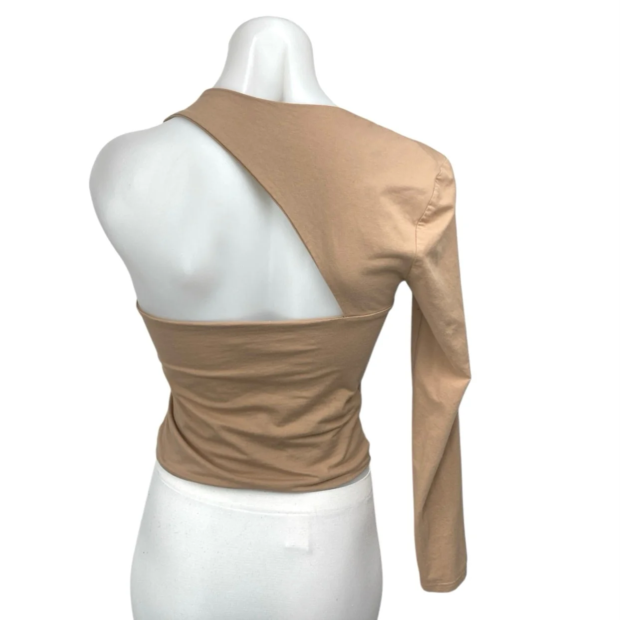 Tiger Mist Tan Beige One Shoulder Long Sleeve Stretch Blouse Crop Top Size M - Image 2