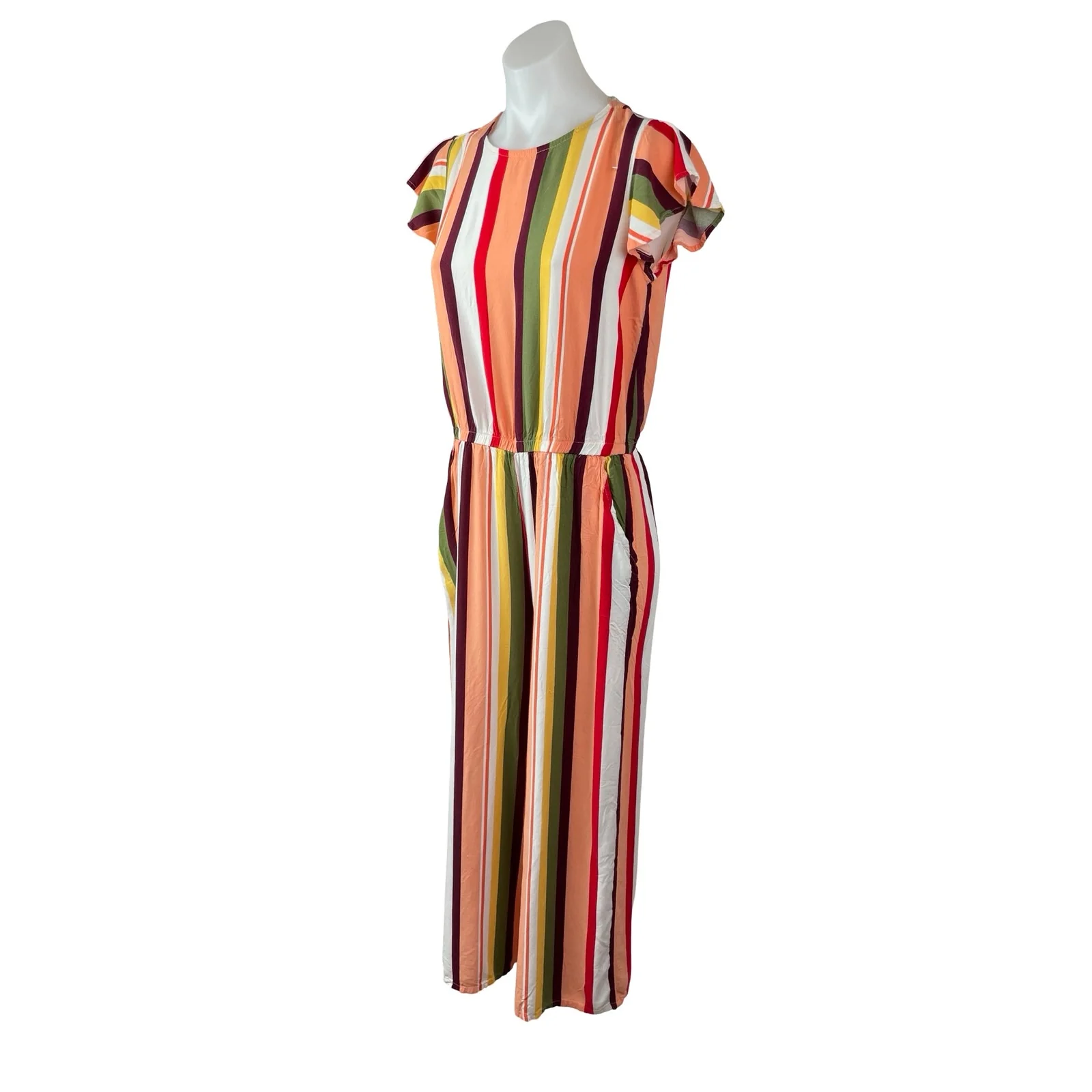 Time and Tru Women's Multicolor Striped Short Sleeve Wide Leg Jumpsuit Size S - Image 2