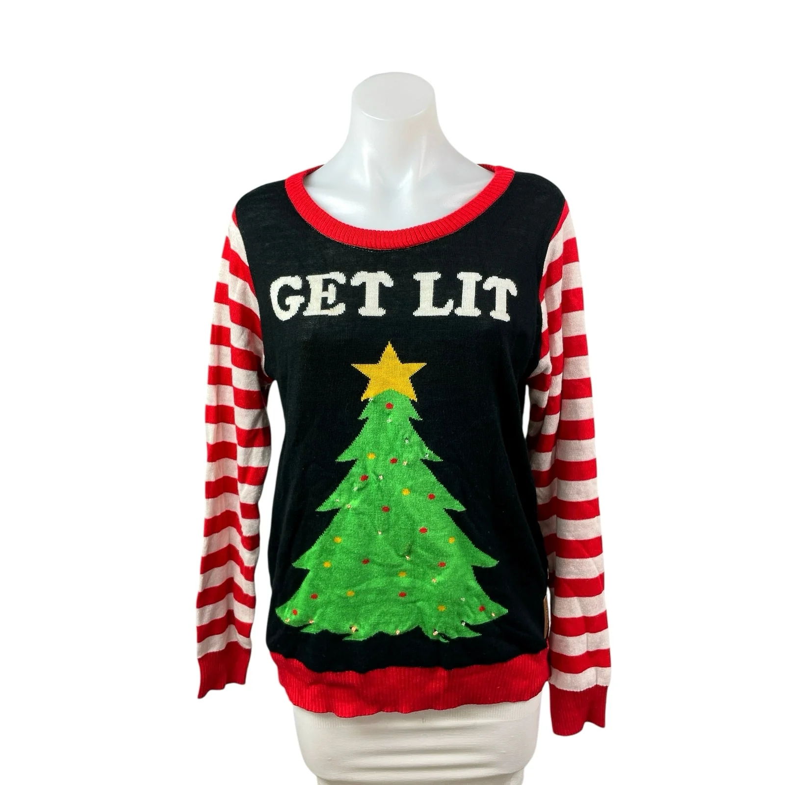 Tipsy Elves Women's Light Up Christmas Holiday Print Long Sleeve Sweater Top M