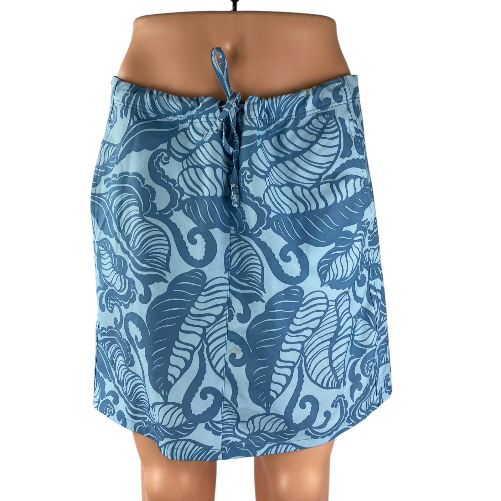 Title Nine Womens Blue Tropical Leaves Drawstring Mini Wrap A-Line Skort Skirt 4
