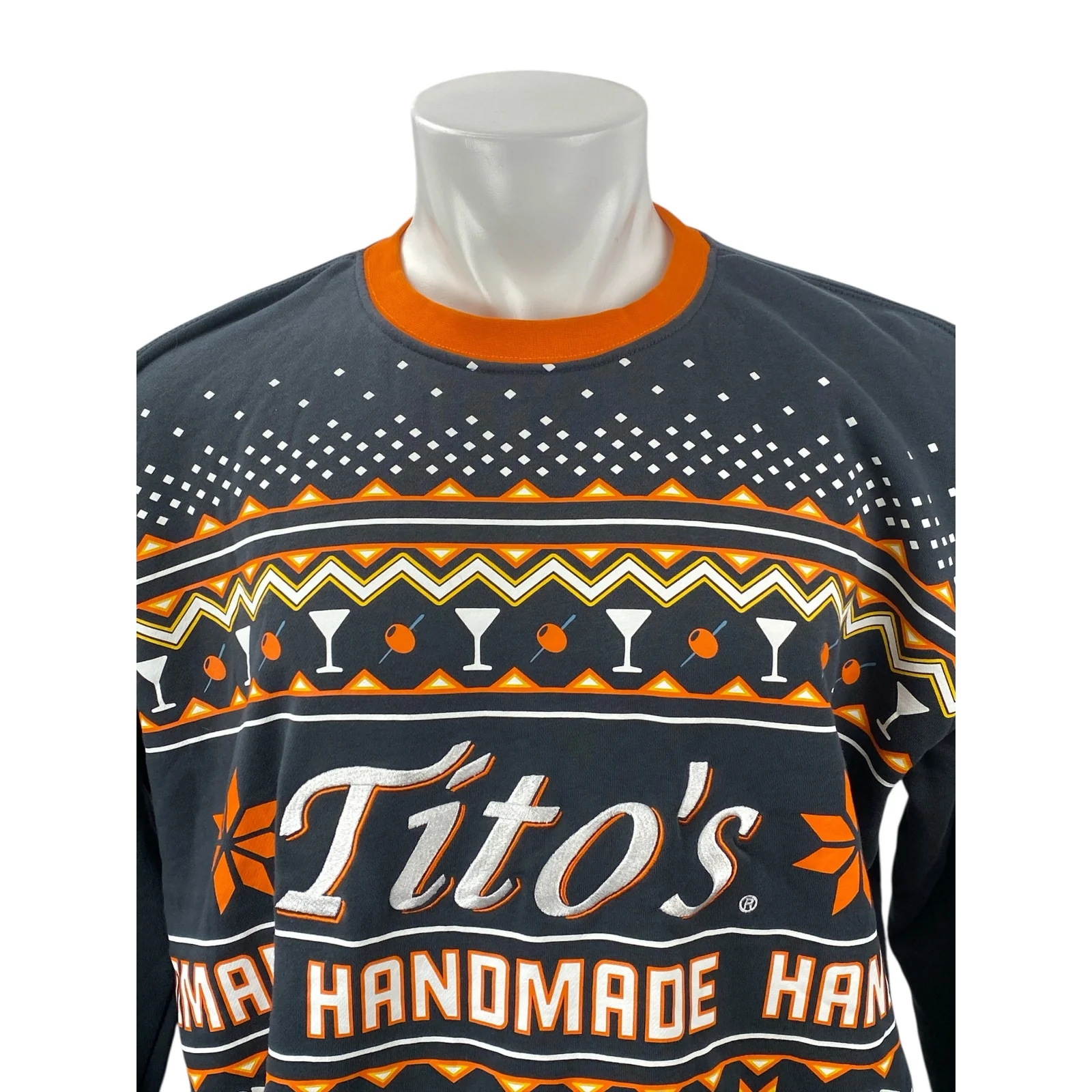Tito's Handmade Vodka Men's Gray Fair Isle Long Sleeve T Shirt Tee Top Size XL - Image 2