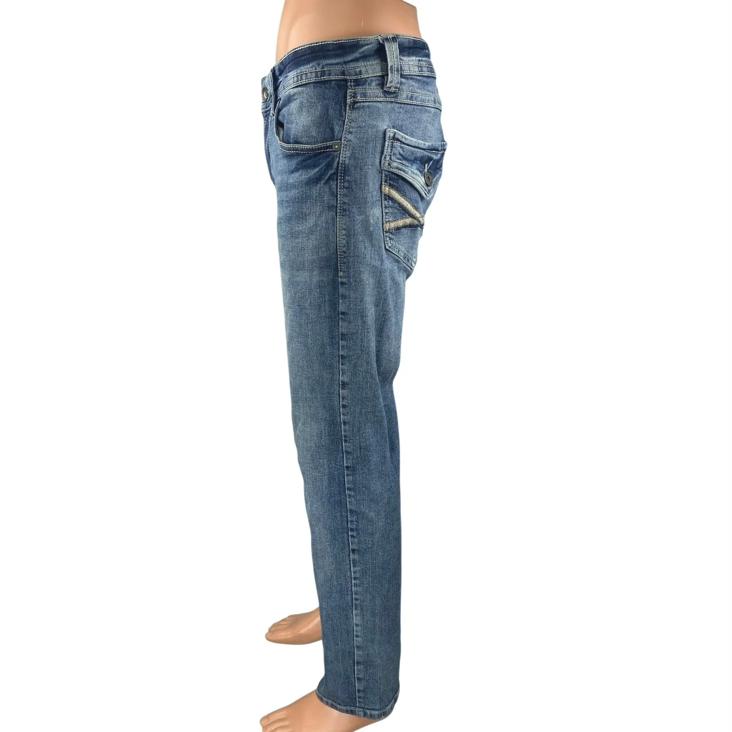 TK Axel Men's Blue Mid Rise Medium Wash Slim Bootcut Denim Jeans Size 32x32 - Image 2