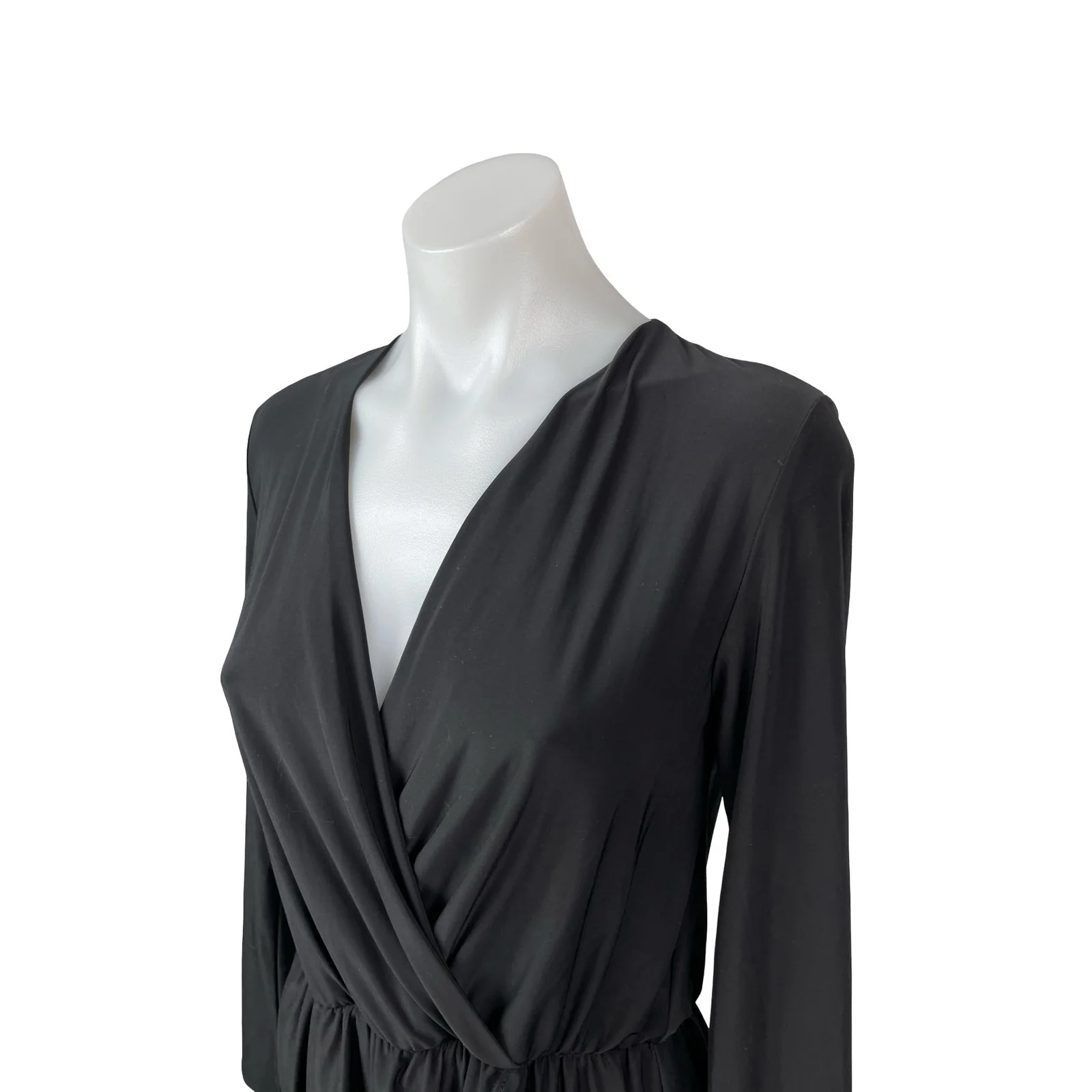 Tobi Womens Black Long Sleeve Faux Wrap Drape V Neck Mini Blouson Dress Size S/M - Image 3