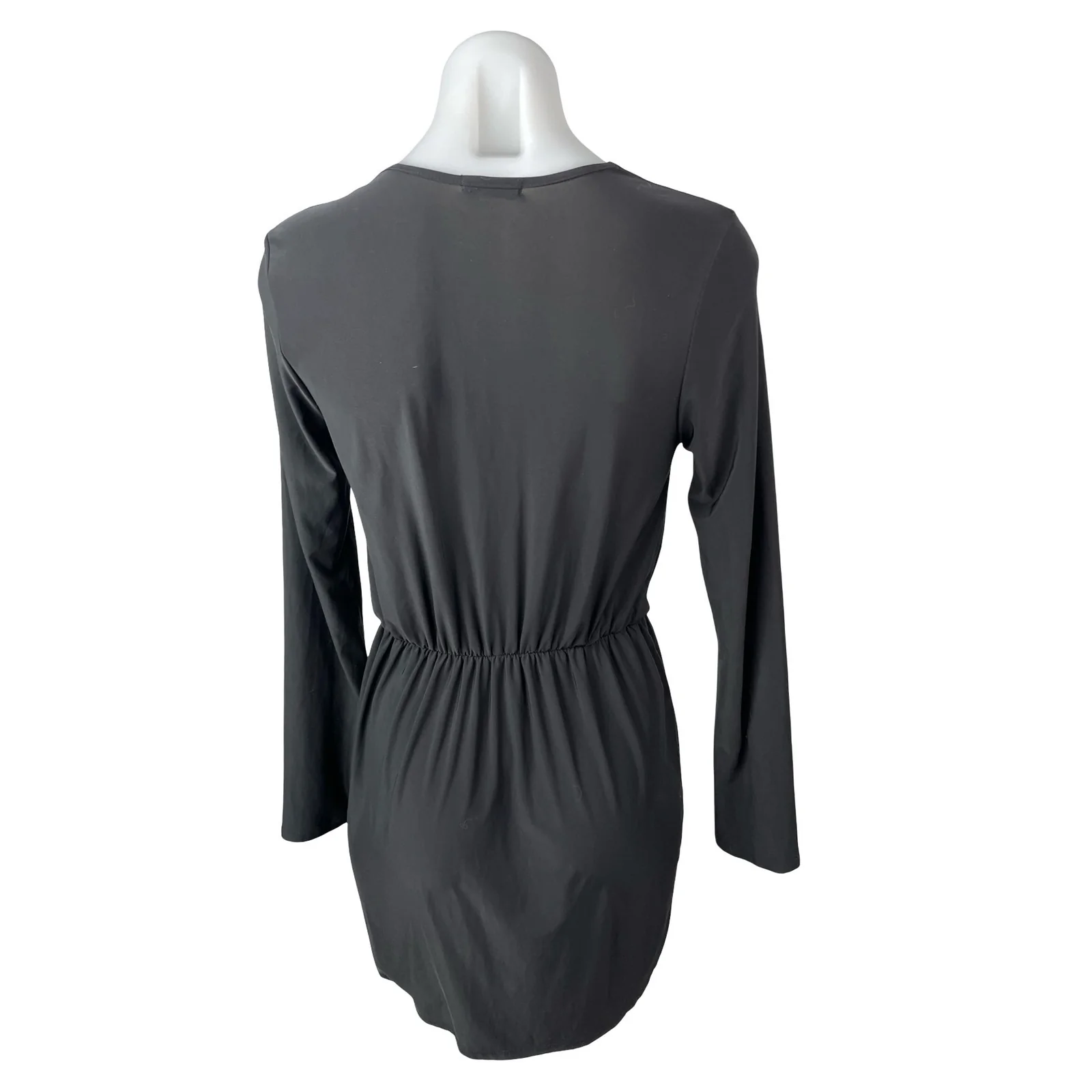 Tobi Womens Black Long Sleeve Faux Wrap Drape V Neck Mini Blouson Dress Size S/M - Image 4