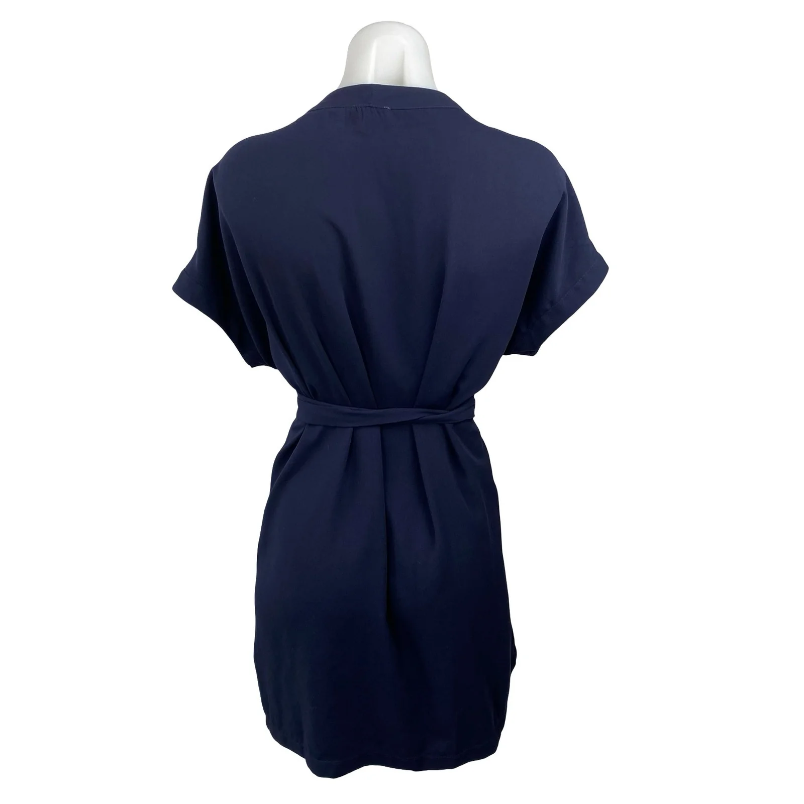 Tobi Women's Navy Blue V Neck Short Sleeve Tie Waist Midi A-Line Wrap Dress Sz S - Image 4