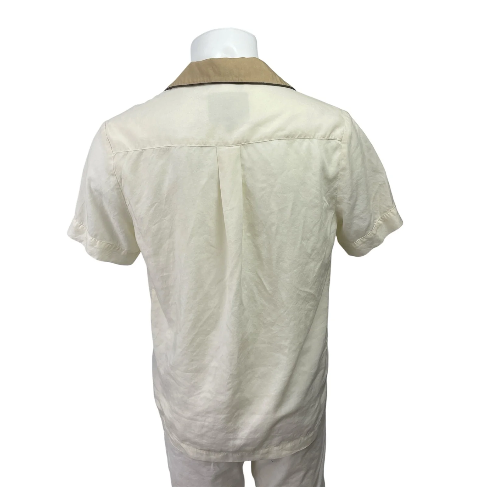 Tombolo Men's White Beige Embroidered Short Sleeve Button Down Shirt Top Size S - Image 3