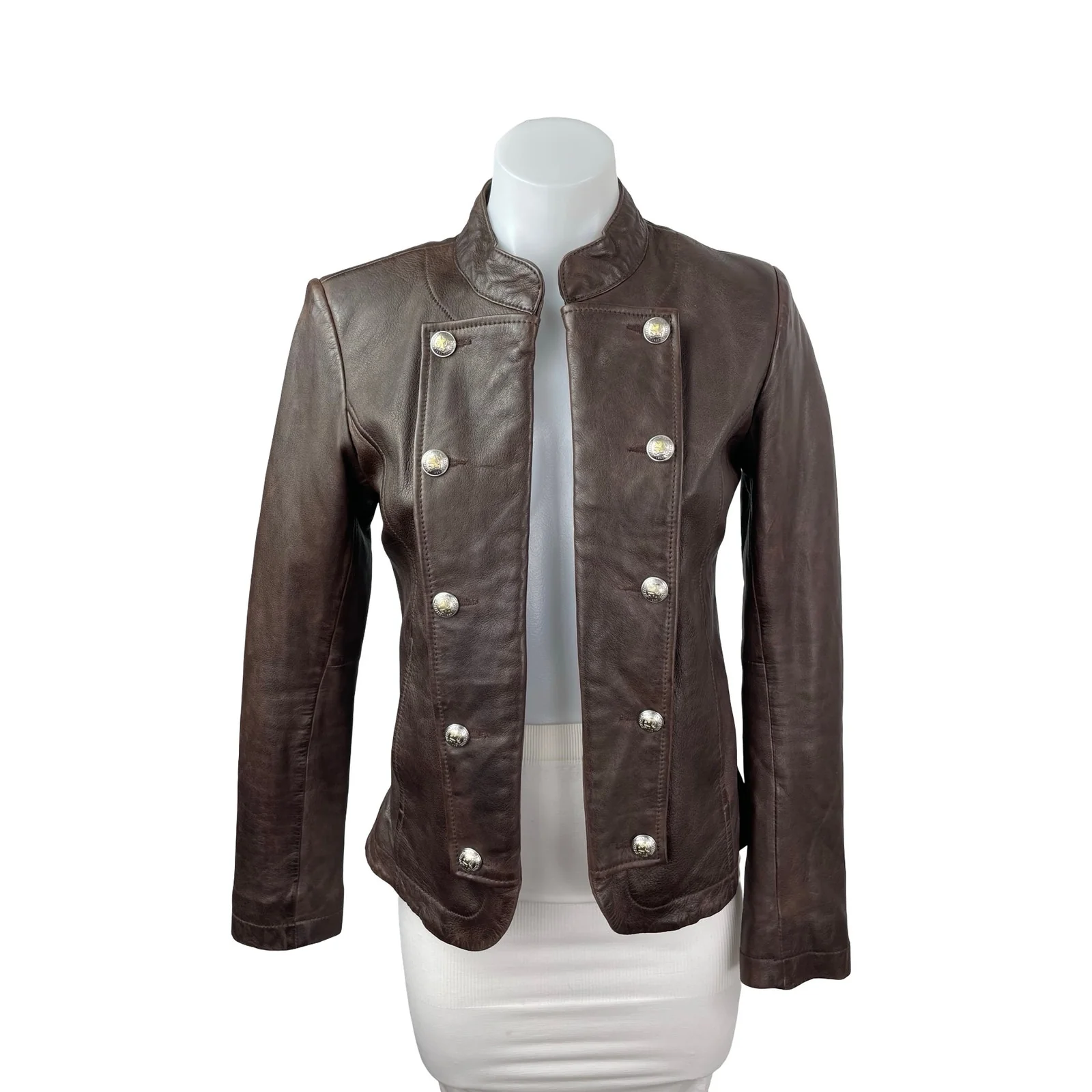 Tommy Hilfiger 100 Genuine Leather Women's Long Sleeve Military Coat Jacket XS