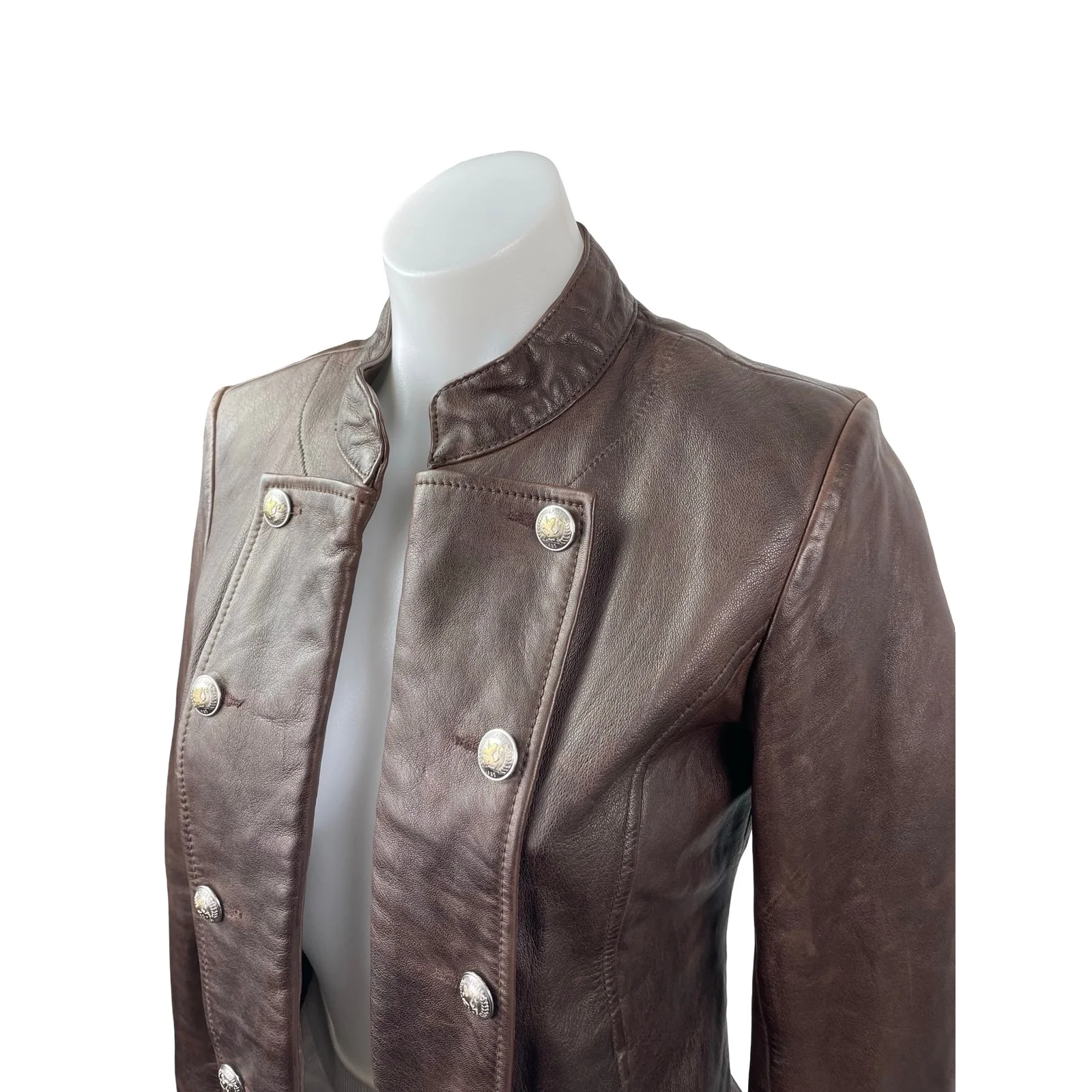Tommy Hilfiger 100 Genuine Leather Women's Long Sleeve Military Coat Jacket XS - Image 3