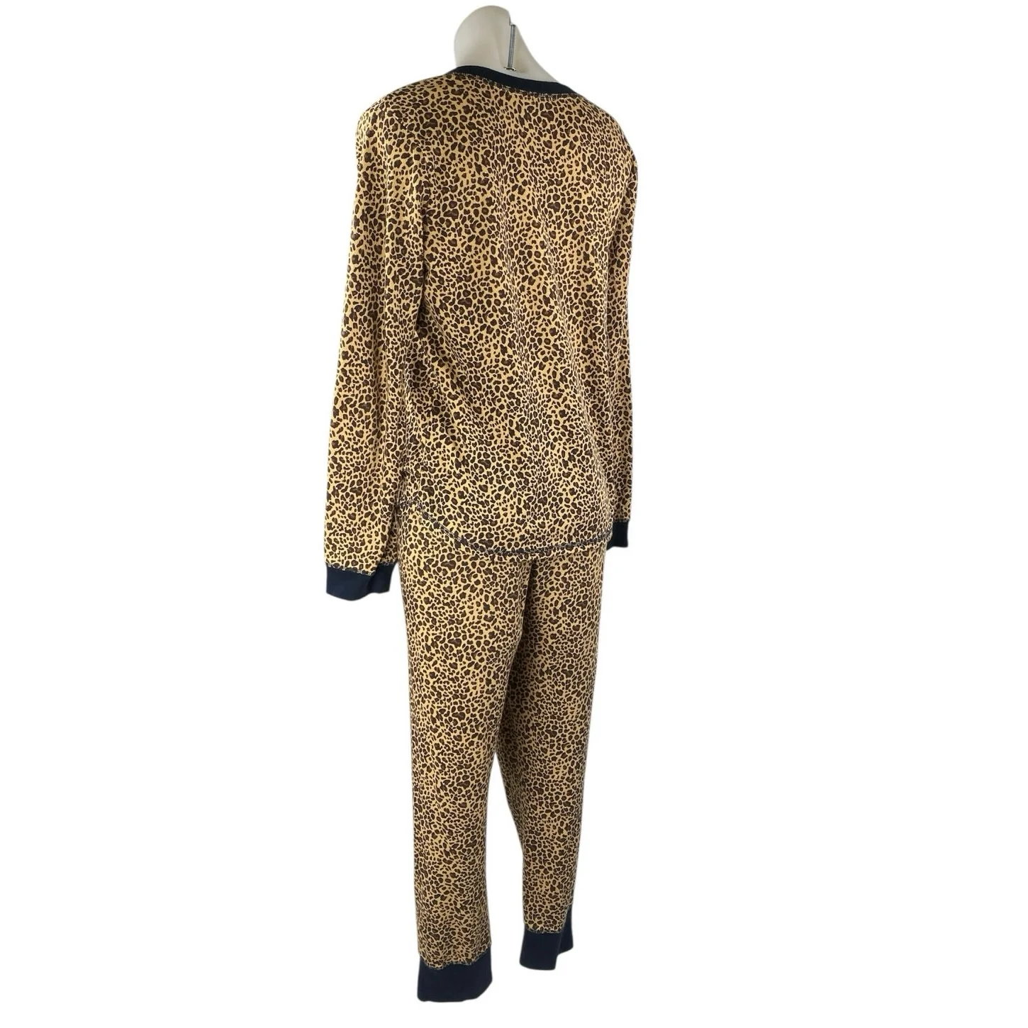 Tommy Hilfiger Beige Black Leopard Henley Thermal Sleepwear Pajama Set Size M - Image 2