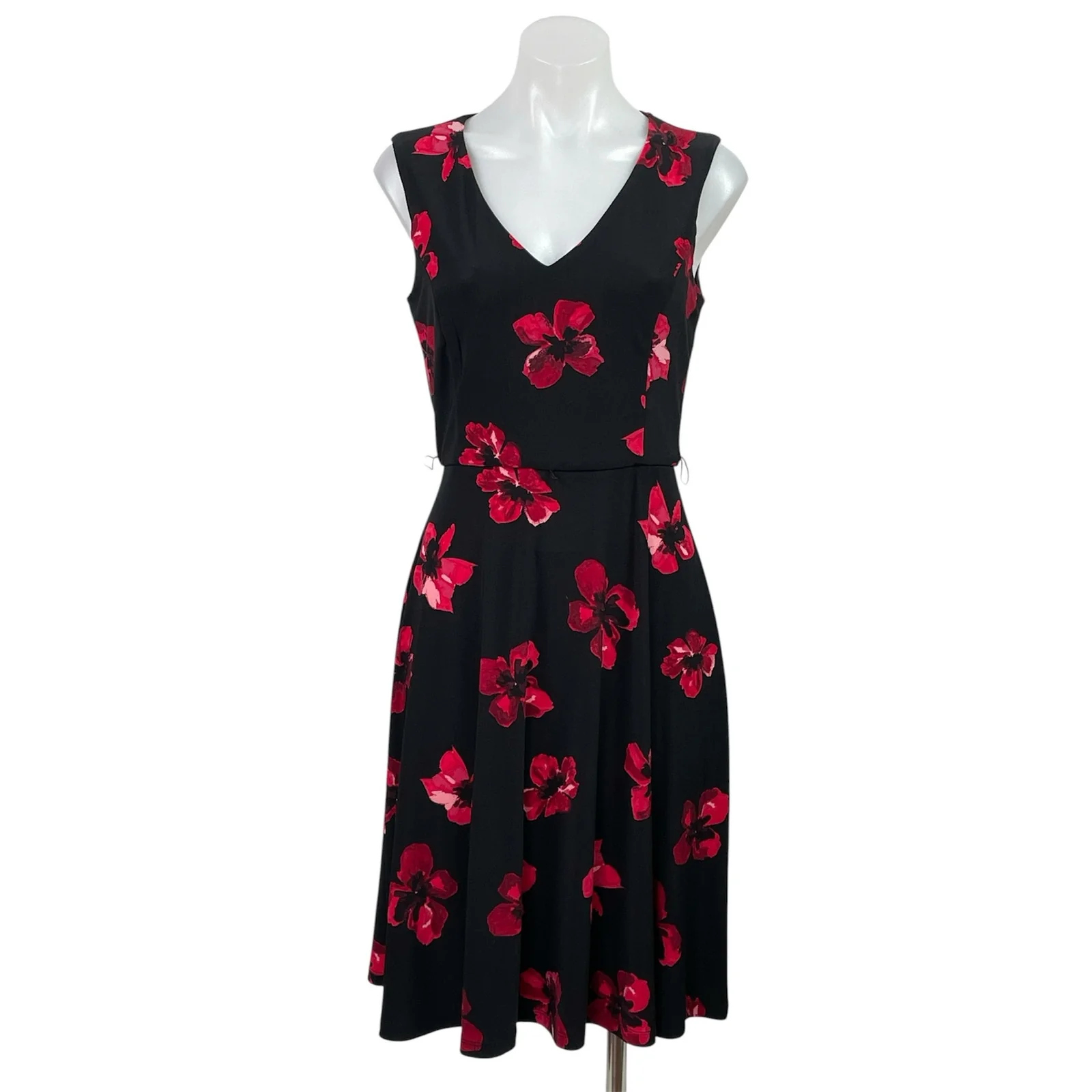 Tommy Hilfiger Black Red Floral Sleeveless V Neck Fit & Flare Mini Dress Size 4