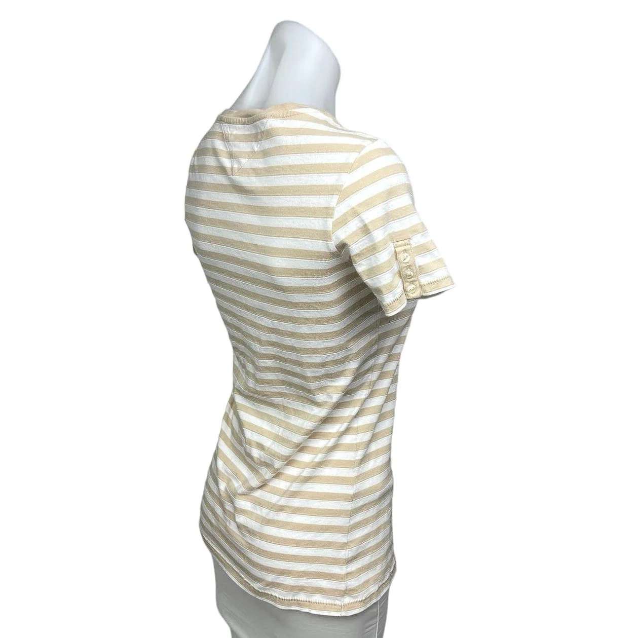 Tommy Hilfiger Cotton Beige Striped Short Sleeve Crew Neck T-Shirt Top Size M - Image 3