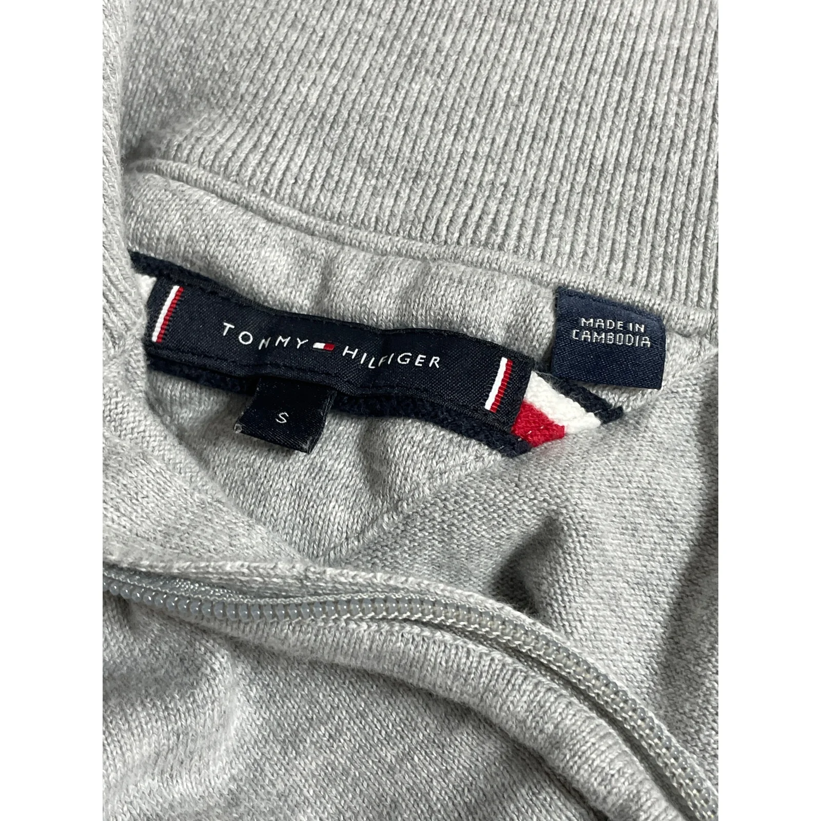 Tommy Hilfiger Men's Gray Logo Quarter Zip Long Sleeve Sweater Sweatshirt Top S - Image 5