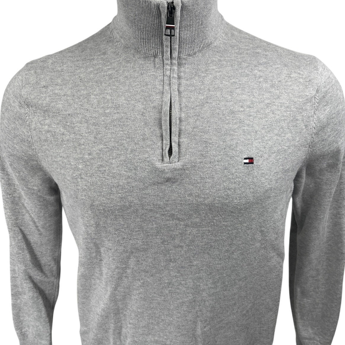 Tommy Hilfiger Men's Gray Long Sleeve 1/4 Zip High Neck Sweater Sweatshirt Top M - Image 3