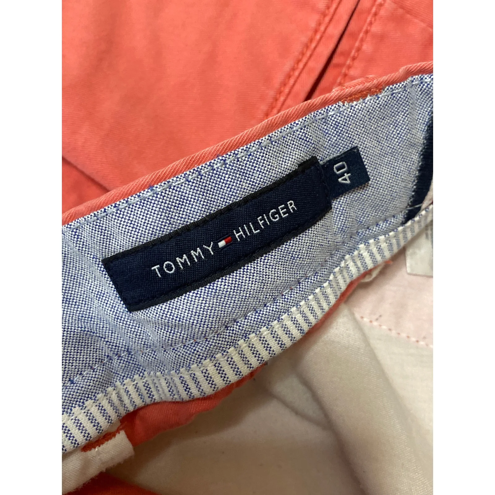 Tommy Hilfiger Men's Orange High Rise Wide Leg Chino Khaki Bermuda Shorts Sz 40 - Image 4