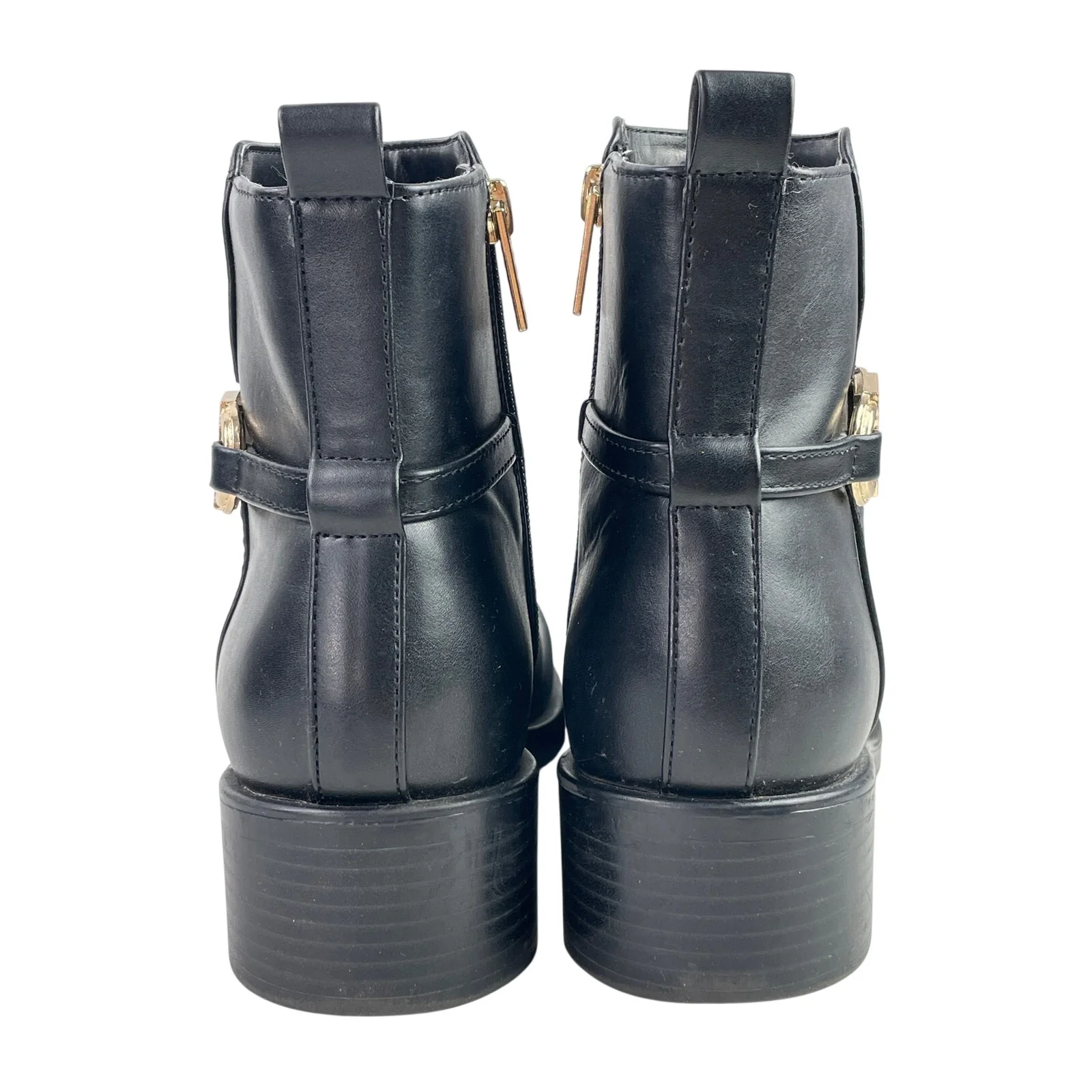 Tommy Hilfiger Women's Black Leather Round Toe Block Heel Ankle Booties Boots 8 - Image 3