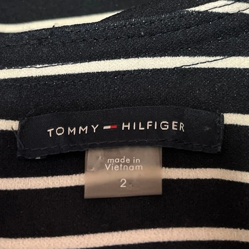 Tommy Hilfiger Women's Blue Striped Short Sleeve Split Neck Mini Sheath Dress 2 - Image 4