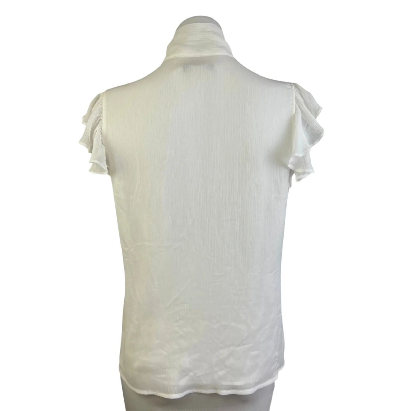Tommy Hilfiger Women's White Flutter Sleeve Tie Neck Button Shirt Blouse Top S - Image 2