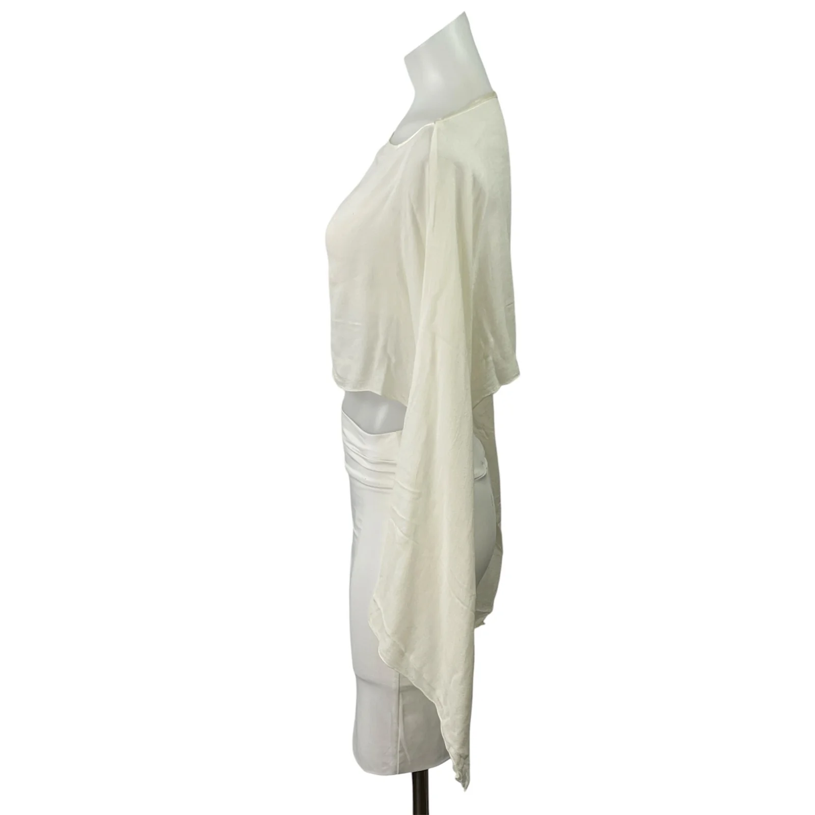 Tomtom Ibize Womens Beige Boatneck Kimono Long Sleeve Cropped Top Blouse Size M - Image 2