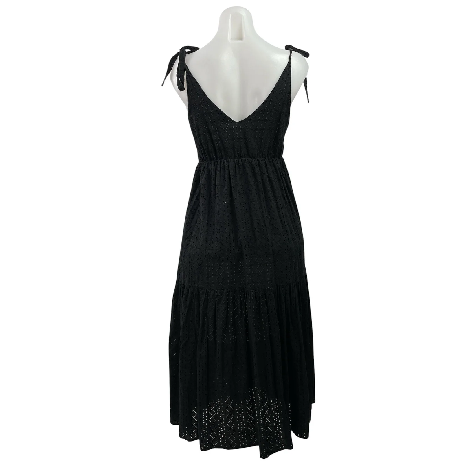 Topshop Black Embroidered Eyelet Tie Strap Sleeveless A Line Midi Dress Size 4 - Image 3